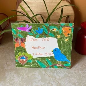 My daughters Hand-Drawn Art Blue Bird Inspirational Wall Art - Love One Another